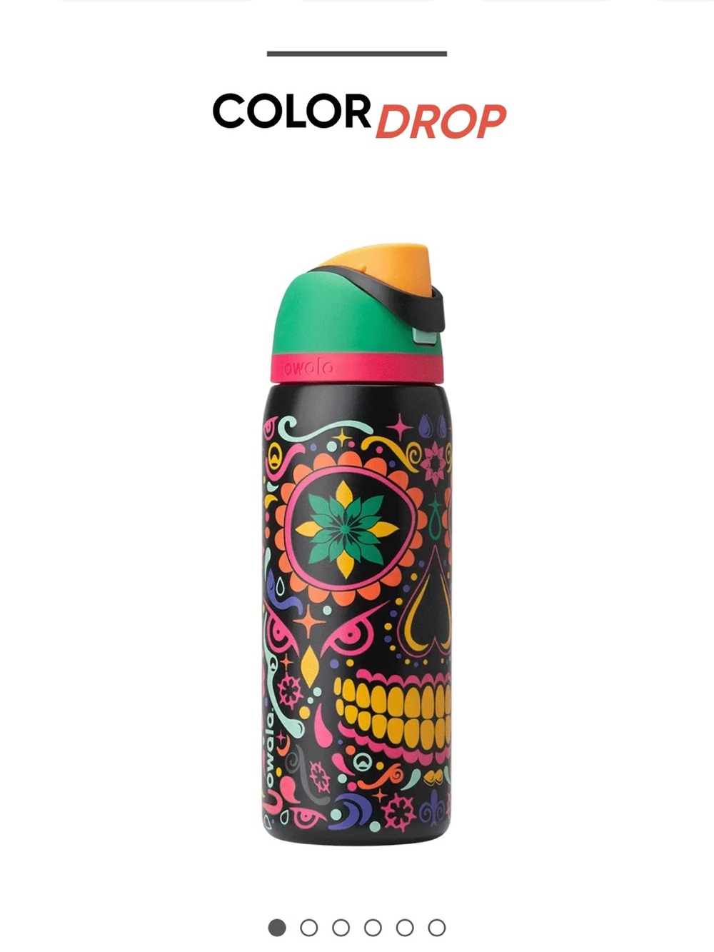 owala Black Sugar Skull Stainless Water Bottle - ColorDrop